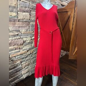 Absolutely Famous Elegant Red V-Neck Dress Sz Large